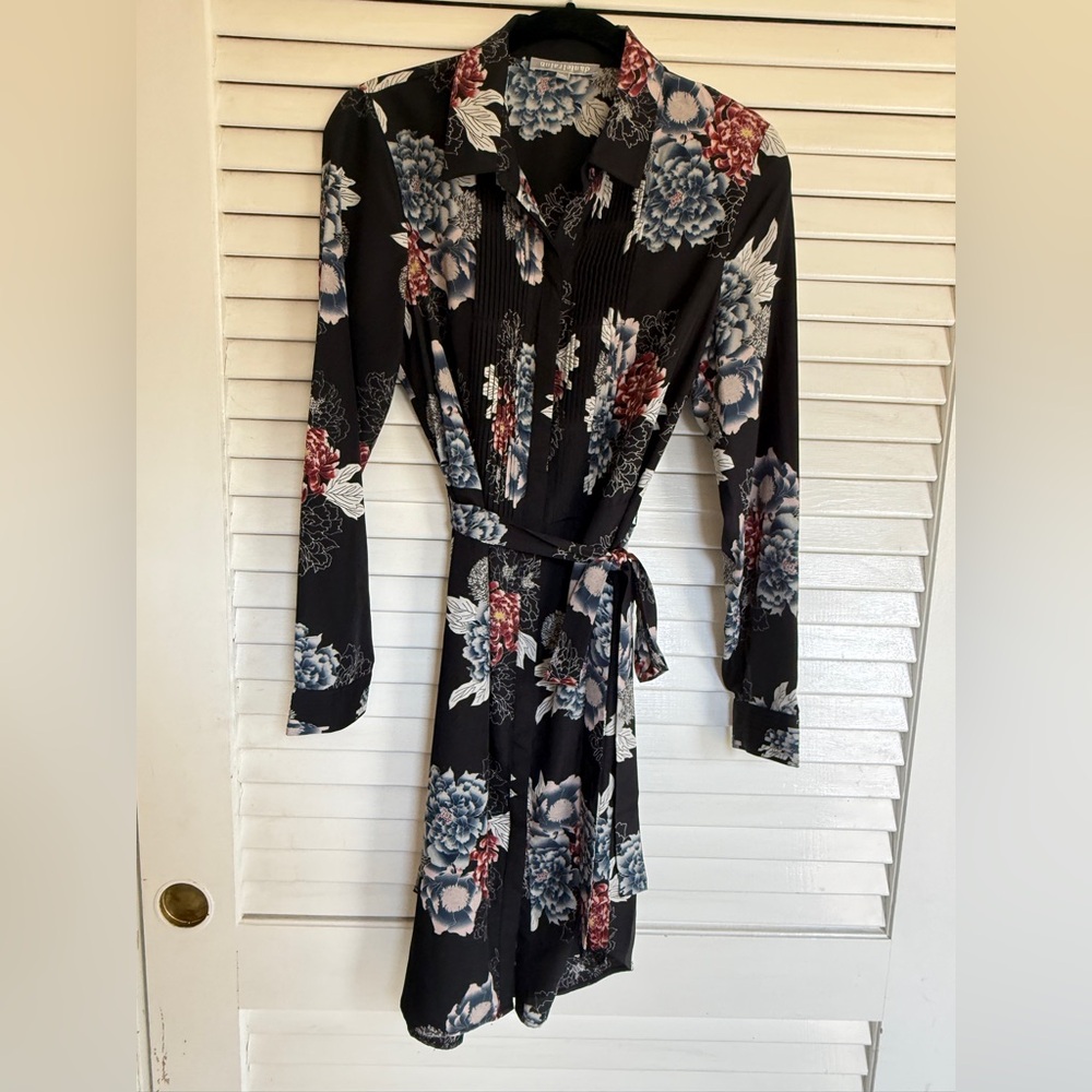 Chic Black Floral Long Sleeve Shirt Dress